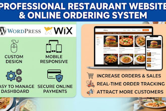 build restaurant website with wordpress or wix with online food ordering system