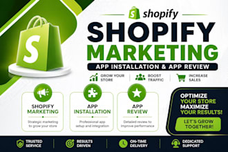 do shopify marketing, shopify app installation, and shopify app review