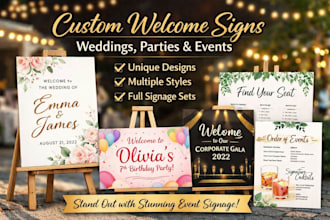 design wedding welcome signs party signs board and custom event signage set
