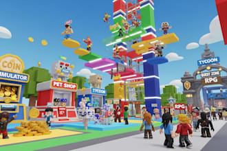 create a full roblox game, tycoon, obby, stimulator, rgp with advanced system