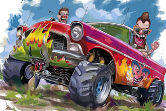 create illustration cartoon car rat fink style