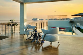 luxury exterior renders for villas with pool and sea view