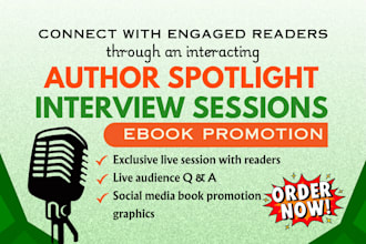 organize author spotlight interview, design promo graphics for book promotion