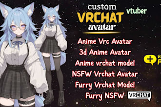 do 3d anime vrchat avatar, vtuber model, nsfw, vrc, fursona with facial tracking