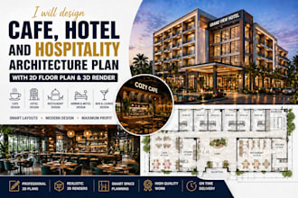 design cafe restaurant bar hotel architecture plans with 2d and 3d renders