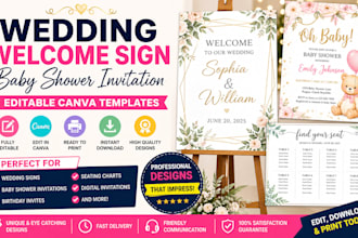 design editable wedding welcome sign baby shower invitation seating chart