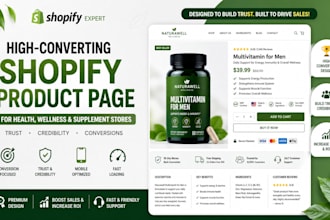 health and wellness shopify store product page design health website, supplement