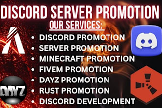 minecraft server promotion, dayz, rust, fiverm server, discord server promotion