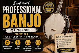 record professional banjo for your folk, country or americana song