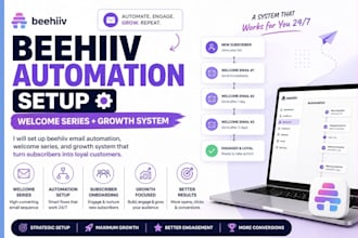 set up beehiiv email automation, welcome series, and growth system