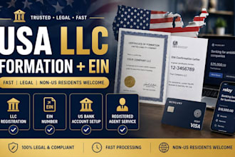 do USA llc formation, ein and bank account setup for non residents wy, de, nm