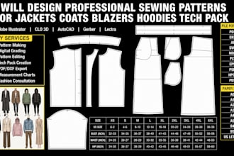 design professional sewing patterns for jackets coats blazers hoodies tech pack
