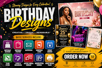 design birthday banner invitation poster greeting card event club flyer design