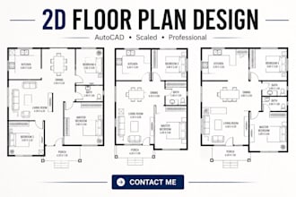 create accurate 2d floor plan and house plan drawing in autocad for architecture