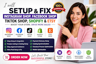 setup instagram shop facebook tiktok shop fix meta pixel shopify and etsy