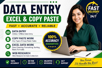 do fast and accurate data entry, excel, copy paste and web research