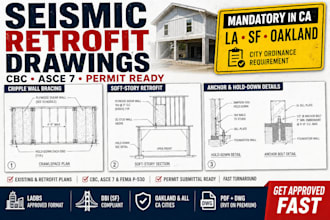 design seismic retrofit permit drawings, cripple wall bracing structural plan