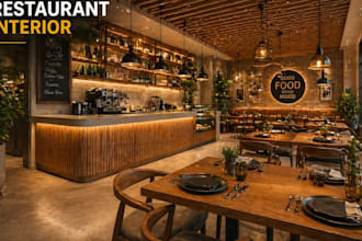 do restaurant interior design, cafe, coffee shop and 3d rendering