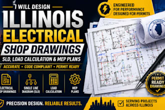 design illinois shop electrical plans, sld, load calculation and mep plans