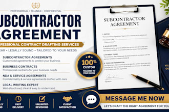 draft subcontractor agreement business contract, nda and legal documents