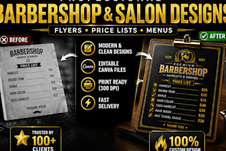 design modern barbershop, salon, spa flyer, price list or menu in canva