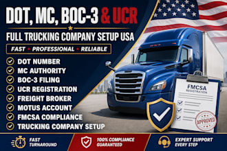 register dot number, mc authority, boc3, ucr and full trucking company setup USA