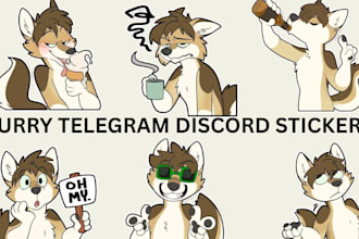 draw pack of furry telegram stickers, nsfw stickers, discord animated stickers