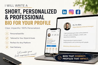 write a short professional bio for your profile or a onepage website themplate