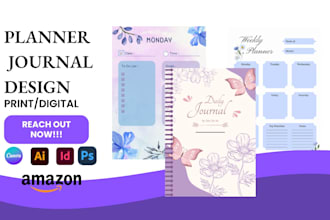 design canva printable journal, workbook minimalist digital planner notebook kdp