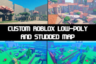 build custom low poly map, studded map with terrain, landscape for roblox game