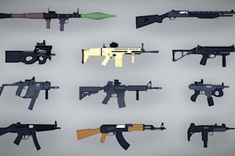 model 3d low poly weapons for your game