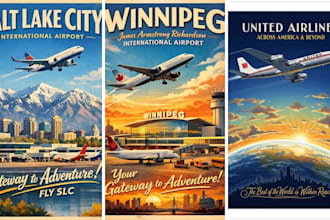 design airline vintage travel poster retro midcentury art deco destination retro