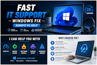 fix windows PC issues and provide remote IT support