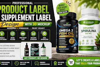 design product label and supplement label with 3d mockup