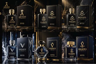 custom luxury perfume label, logo, cosmetics label,and box packaging design