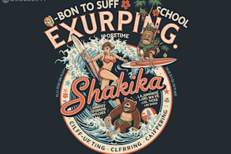 design vintage aloha tiki surfing logo for t shirt and brand
