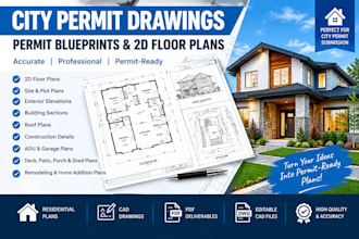 create city permit drawings, permit blueprints and 2d floor plans