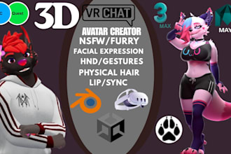 make a custom vrc furry avatar furry 3d model for both pc and quest used