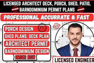 usa licensed architect deck, porch, shed, patio and barndominium permit plans