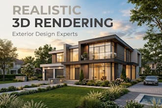 do architectural elevation, house rendering, 3d exterior design and house plan