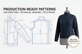 develop production ready sewing patterns, size grading for your apparel brand
