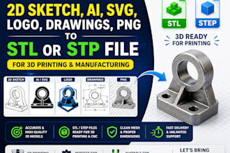 convert 2d sketches logo svg png and drawings into stl or step 3d