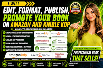 edit, format and publish your amazon kdp, design book cover, promote your book