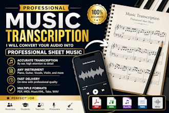 transcribe any song into professional sheet music, music transcription