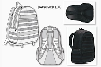 create 3d backpack models, bag designs, and technical drawings for manufacturing