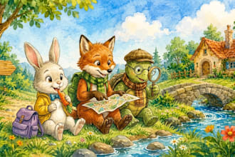 aquarell kinderbuchillustration für kinderbuch geschichtenbuch buchillustration