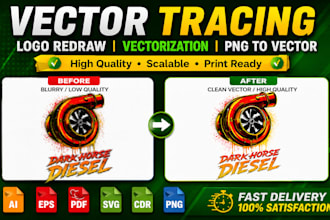do vector tracing, logo redraw, vectorize and convert png to vector file