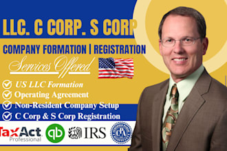 do US llc, c corp, s corp company formation, in texas, wyoming, florida, get ein