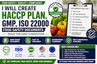 create haccp plan, gmp, iso 22000 food safety documents ready for audit