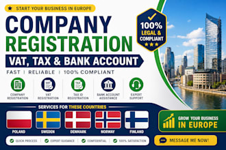 register your company, vat and tax id in poland, sweden, denmark, norway,finland
